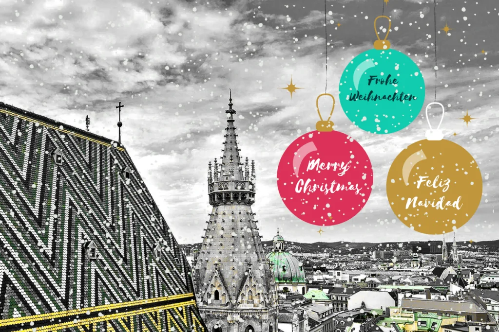 Roof of St. Stephen's Cathedral with Christmas balls