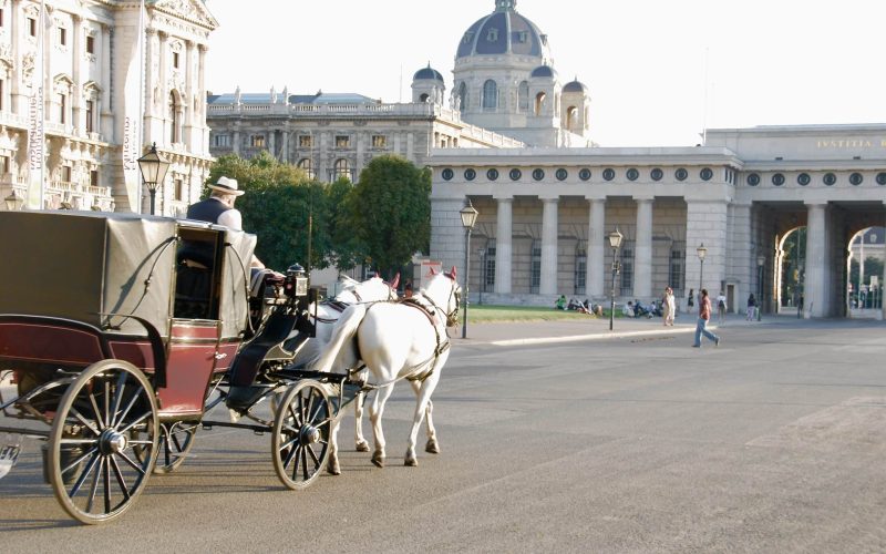 Fiaker am Heldenplatz -  Blick auf das Kunsthistorische Museum